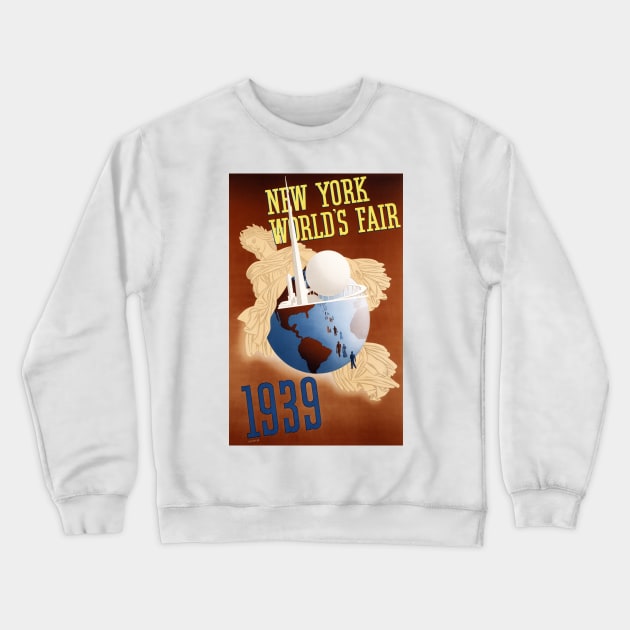 Vintage Travel Poster USA New York World's Fair 1939 Crewneck Sweatshirt by vintagetreasure